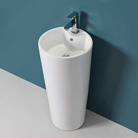 Lavabo trụ đứng đặt sàn màu trắng kiểu tròn thiết kế theo phong cách tư tế