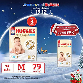 Tã/bỉm dán sơ sinh Huggies Skin Perfect M 76+3 miếng với 2 vùng thấm giảm kích ứng da