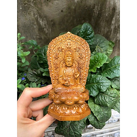Mua Tượng quan thế âm bồ tát ngồi đài sen khắc hai mặt bằng gỗ bách xanh thơm nức kt 7×7×13