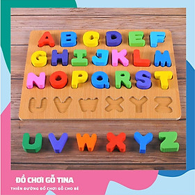 Đồ chơi gỗ bảng học bảng chữ cái tiếng Anh in Hoa Gỗ nổi, đồ chơi gỗ montessori giáo dục sớm cho bé