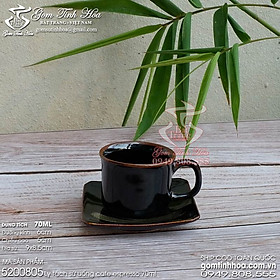 Mua Ly tách sứ uống cafe espresso 70ml gốm sứ Bát Tràng men hỏa biến dáng ly tai vuông