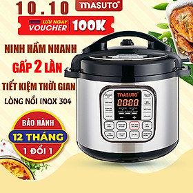 Mua Nồi áp suất điện tử đa năng Masuto 6 lít CN Nhật nấu cơm cháo hầm siêu nhừ ruột Inox 304 siêu bền-Hàng chính hãng