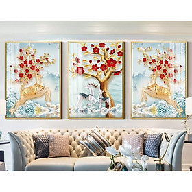 TRANH TREO TƯỜNG NHỮNG CHÚ HƯƠU VÀ CÂY NGHỆ THUẬT (3 TẤM 40×60 CM)