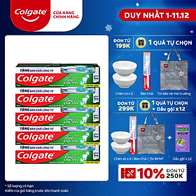 Bộ 5 kem đánh răng Colgate ngừa sâu răng răng chắc khỏe 225g/tuýp tặng bàn chải đánh răng lông tơ nhập khẩu Thái Lan