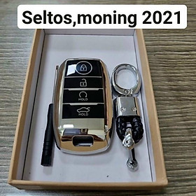 Bọc Khóa Silicon Xe KIA Morning, Seltos 2022-23 Mẫu 4 Nút Mạ Crom Sáng Bóng Cao Cấp
