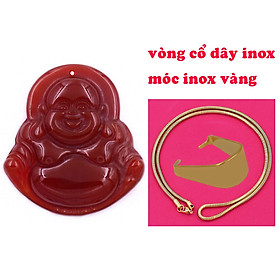 Mặt Phật Di lặc mã não đỏ 3.6 cm kèm vòng cổ dây chuyền inox rắn vàng + móc inox vàng, mặt dây chuyền Phật cười
