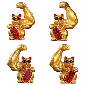 Muscle Arm Lucky Cat Fortune Statue Home Office Tabletop Decor Ornaments