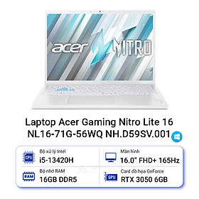Mua Laptop Acer Gaming Nitro Lite 16 NL16-71G-56WQ (Intel Core i5-13420H | RTX3050 | 16 inch FHD+ | 16GB | 512GB | Win 11 Home | Trắng) - HÀNG CHÍNH HÃNG