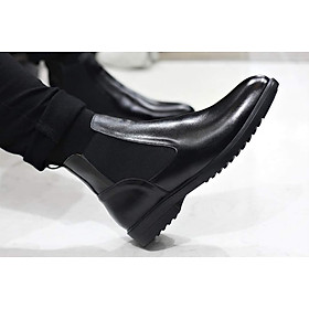 Giày Nam Chelsea Boot Cao Cổ Cao Câp SHOES 2H - 54 - Da Bò Thật Trơn Xịn Không Nhăn Màu Đen