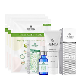Bộ ngừa mụn da mặt Truesky Premium M02 gồm 1 serum ngừa mụn tràm trà 20ml + 1 sữa rửa mặt than hoạt tính 60ml + 3 miếng mặt nạ dưỡng da Truesky