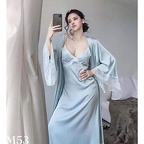 Set áo choàng + váy ngủ lụa dáng dài quá gối Hantu Sleepwear sang trọng đủ size 40-100kg