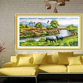 Tranh thêu miền quê thanh bình LV3031 - kích thước: 100 * 50cm. (TRANH CHƯA LÀM)