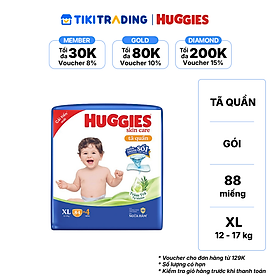 Tã/bỉm quần Huggies Skin Care Mega Jumbo XL84+4 miếng với tràm trà dịu da