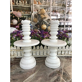 Cặp chân đèn trang trí bàn thờ đá cẩm thạch trắng - Cao 25cm, 30cm và 40cm