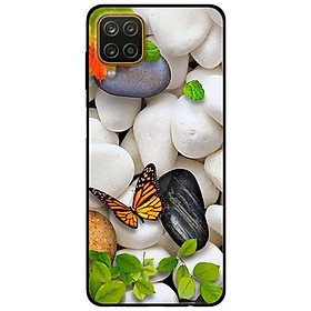Ốp lưng dành cho Samsung Galaxy A12 mẫu Sỏi Trắng và Bướm