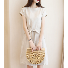 Đầm suông linen tay ngắn cổ tròn kèm đai rời, chất linen mềm mát, style Hàn thời trang Đũi Việt