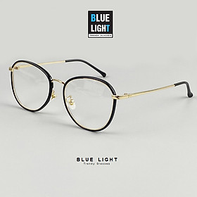 Gọng Kính Cận, Kính Giả Cận Dáng Tròn Gọng Kim Loại Bạc, Vàng Viền Đen - BLUE LIGHT
