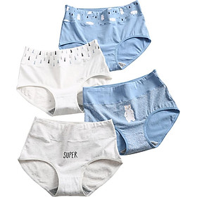 Langsha women's underwear female 95% cotton high waist cute little bear girl middle waist student no trace briefs underwear girls pants head bear high waist -4 M