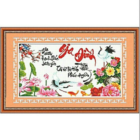 Tranh thêu chữ thập GIA ĐÌNH HẠNH PHÚC BÌNH YÊN (TN2672)93×52 cm chưa thêu.