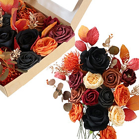 Artificial Flowers Box Set Silk Flowers Dark Black Gift Box Fake Flower for Halloween Christmas Party Bridal Shower Thanksgiving