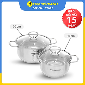 Mua Bộ 2 nồi inox 5 đáy nắp kính Sunhouse SHG2502M - Hàng chính hãng