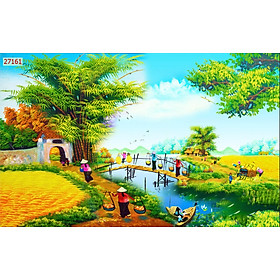 Tranh dán tường 3d dán trang trí phòng khách Đồng Quê Việt Nam-Decal PP Cán Bóng- Huyền Chi-Đặt theo kích thước yêu cầu