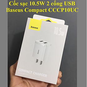 Cốc sạc 10.5W 2 cổng USB 2 chân cắm dẹp Baseus CCXJ010001 - Hàng chinh hãng - Màu Trắng