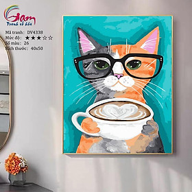 Mua Tranh tô màu theo số Gam chú mèo và tách cafe DV4338