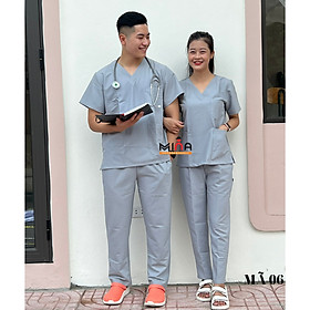 Bộ scrubs bác sĩ, quần áo y tế phẫu thuật - Màu xám - Vải cotton co giãn