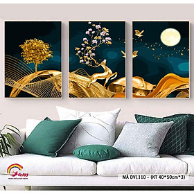 Mua Tranh tô màu theo số Gam bộ 3 tranh kim lộc hươu vàng DV1110
