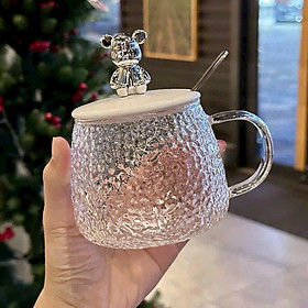 Ly - Cốc thủy tinh nắp gấu 500ml kèm thìa, nắp đậy