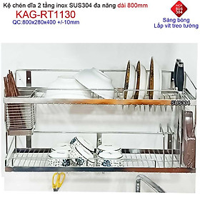 Kệ chén dĩa inox 304, kệ úp chén dĩa inox KAG-RT1130