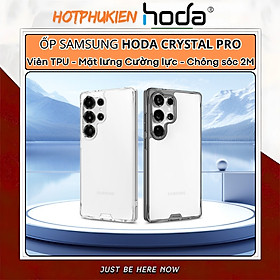 Ốp lưng trong suốt chống sốc 2m cho Samsung Galaxy S25 Ultra hiệu HODA Crystal Pro - Viền TPU, lưng kính cường lực, chống va đập - Hàng nhập khẩu