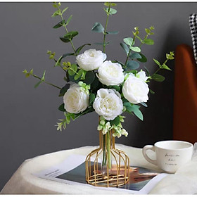 Mua Lọ hoa khung thép mạ vàng cắm sẵn hoa hồng Juliet nhiều màu đẹp trang trí nhà cửa phong cách Bắc Âu LT-01