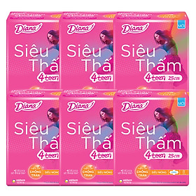 Combo 6 Băng Vệ Sinh Diana 4Teen Siêu Mỏng Cánh (Gói 8 Miếng)