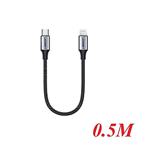 Ugreen UG60758US304TK 0.5m cáp usb type c ra lightning bọc nhôm chống nhiễu 0.25m màu đen US30 - HÀNG CHÍNH HÃNG