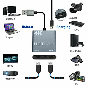 Thiết Bị Chuyển Đổi HDMI sang USB 3.0 Chuyên Dùng Cho Ghi Hình, Livestream từ Máy Ảnh/PS4/X-Box/DVD Chất Lượng Hình Ảnh Lên Tới 4K Ultra HD