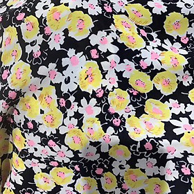 Mua Vải cát Ý mỏng mềm rũ  ko co giãn họa tiết hoa vàng nền đen