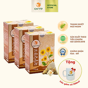 Combo 3 hộp Trà hoa cúc gạo lứt Quê Việt + tặng 1 cốc gốm sứ Bát Tràng - Hộp 600g (20 túi x 30G)