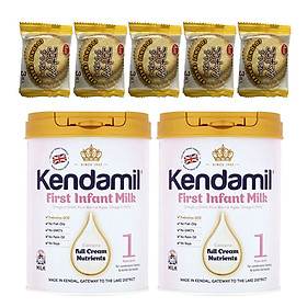 Combo 2 hộp Sữa bột nguyên kem KENDAMIL số 1 FIRST INFANT MILK 900g (0-6 tháng tuổi) - Tăng sức đề kháng, tăng cân, phát triển chiều cao và trí não – Tặng 5 bánh quy Nhật Bản hiệu Aee