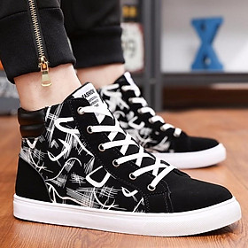 Giày sneaker cao cổ nam, họa tiết, style Korea