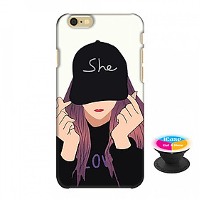 Ốp lưng nhựa dẻo dành cho iPhone 6S in hình Girl - Tặng Popsocket in logo iCase - Hàng Chính Hãng