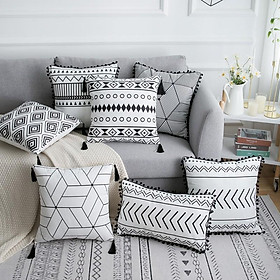 Mua Vỏ Gối Tựa Lưng Sofa Nhung Hình Học Đen Đính Tua Rua PV9871