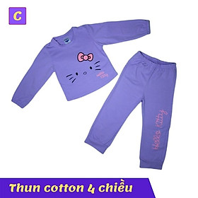 Đồ bộ tay dài cho bé gái hình mèo từ 11-40kg. Chất thun cotton thấm hút mồ hôi -Kiến Lửa