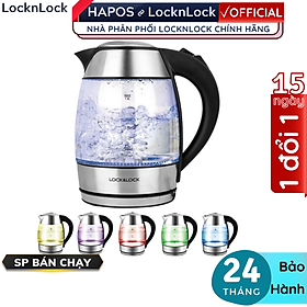 Mua Ấm đun siêu tốc Lock&Lock thủy tinh EJK341 1.8L - Hàng chính hãng có điều chỉnh nhiệt độ sôi  đèn đổi màu - Hapos
