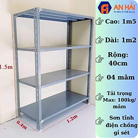 KỆ SẮT V LỖ đa năng - kệ kho hàng [C1m5 x D1m2 x R40cm, 4 tầng] loại dày, chịu tải tốt