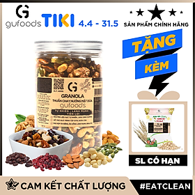 Granola thuần chay nướng mật dừa nước GUfoods (0% yến mạch; Mix siêu hạt mắc ca, nam việt quất, hạnh nhân, hạt điều, nho khô) - Dinh dưỡng, Tiện lợi, Thơm ngon, Giàu lợi ích sức khỏe