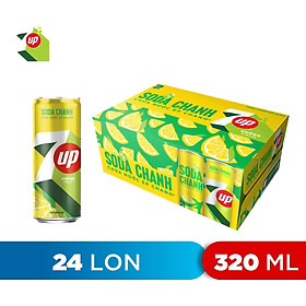 Thùng 24 Lon Nước Uống Có Gaz 7Up Soda Chanh (320ml/lon)