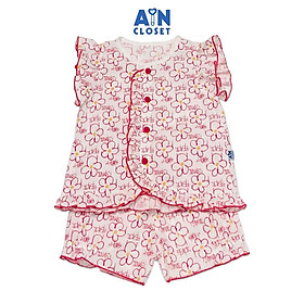 Bộ quần áo ngắn bé gái họa tiết Hoa Sứ viền đỏ cotton - AICDBGNZZYIW - AIN Closet