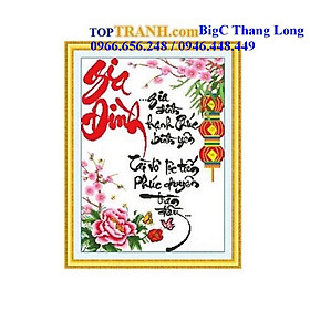 Mua Tranh thêu chữ thập chữ gia đình có hoa mẫu đơn 222695 chưa thêu